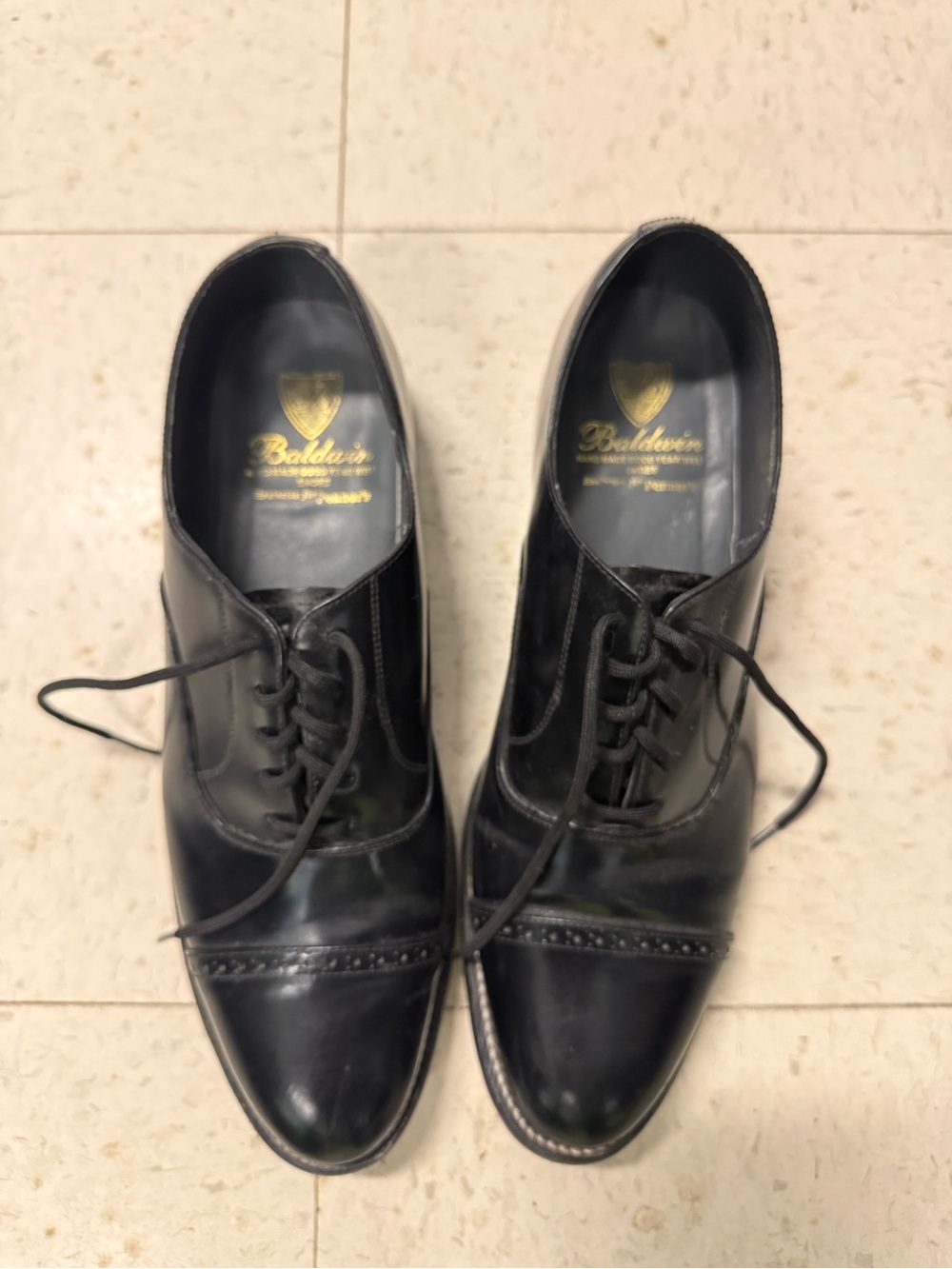 baldwin Black Leather Lace-Up Cap-Toe Oxfords